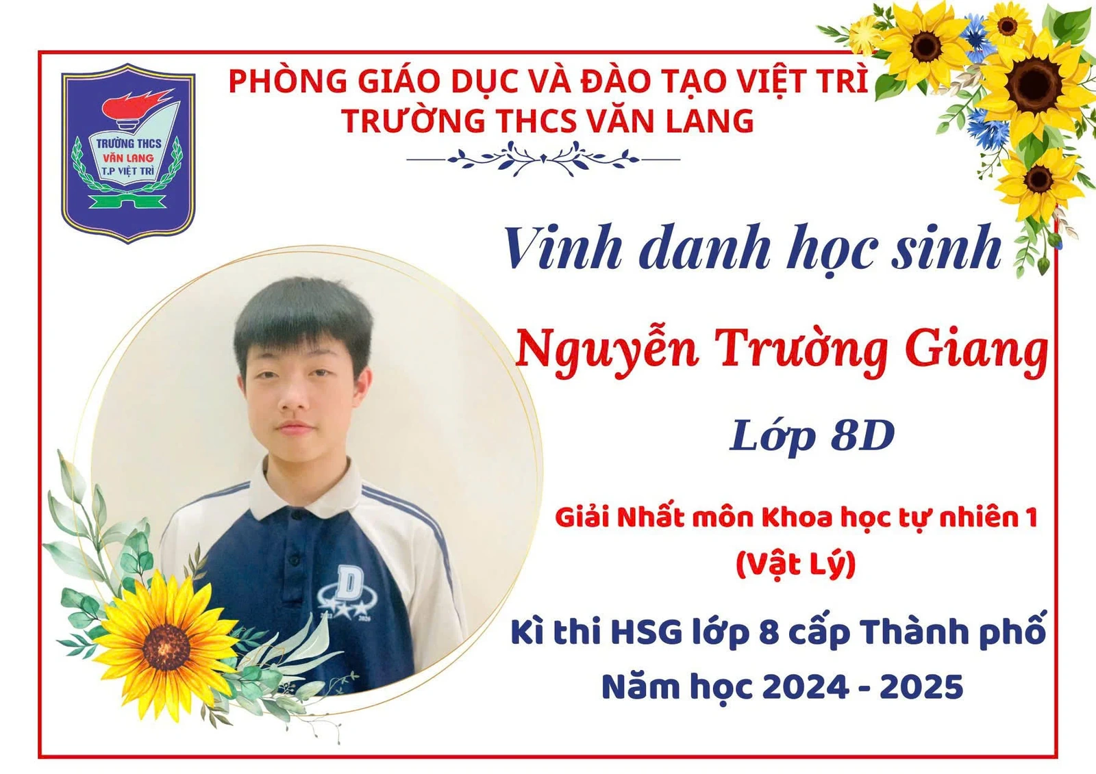 Học sinh Trường THCS Văn Lang, TP Việt Trì đoạt 35 giải Nhất học sinh giỏi lớp 8 cấp thành phố