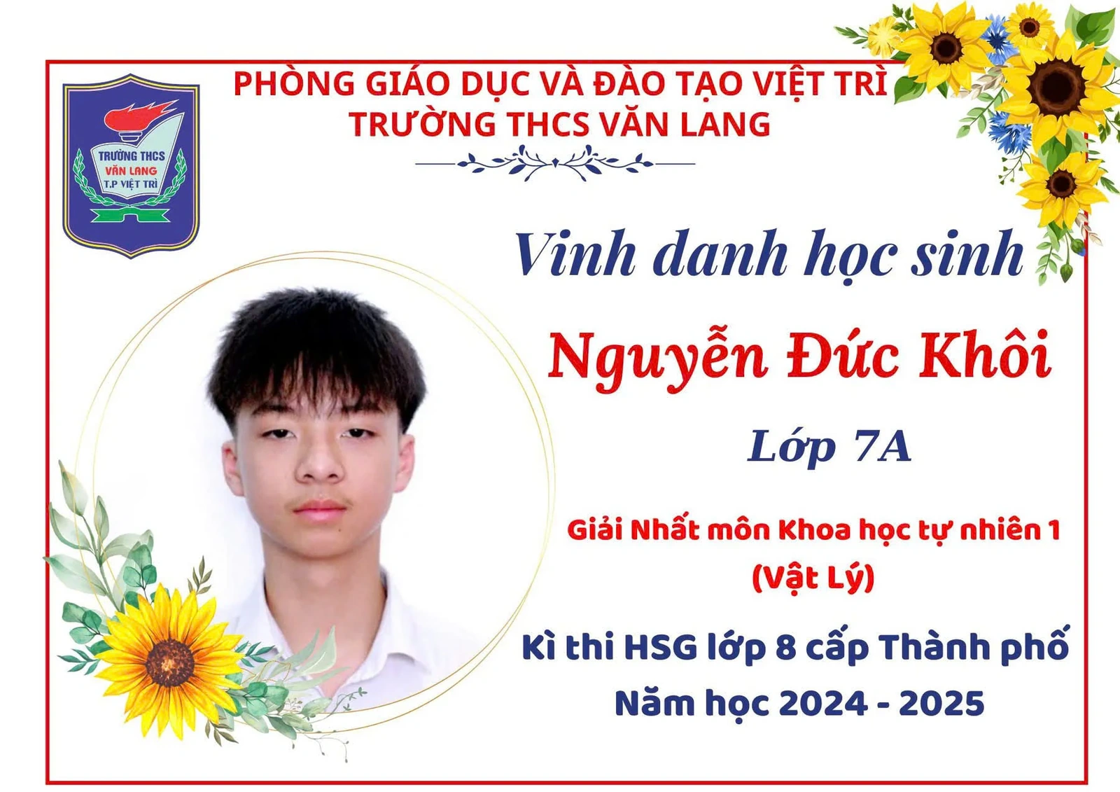Học sinh Trường THCS Văn Lang, TP Việt Trì đoạt 35 giải Nhất học sinh giỏi lớp 8 cấp thành phố