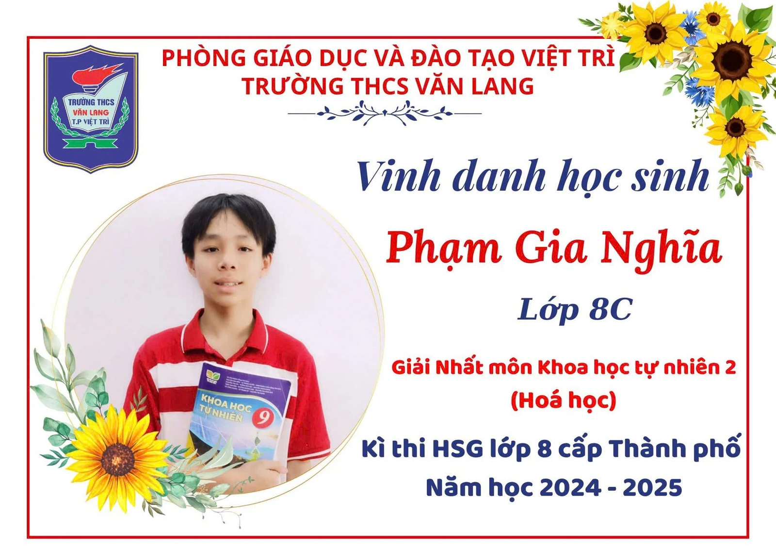 Học sinh Trường THCS Văn Lang, TP Việt Trì đoạt 35 giải Nhất học sinh giỏi lớp 8 cấp thành phố
