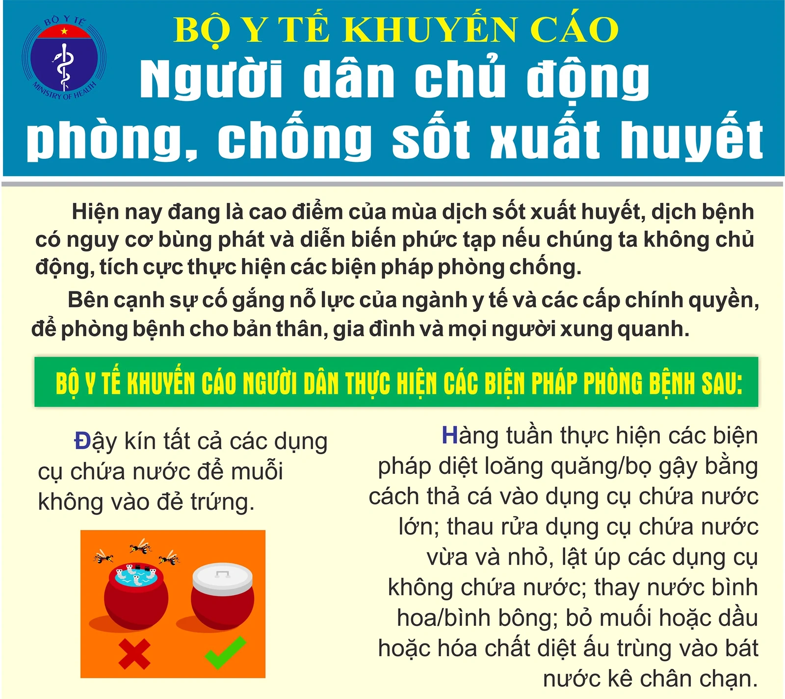 Bộ Y tế khuyến cáo người dân chủ động phòng, chống sốt xuất huyết