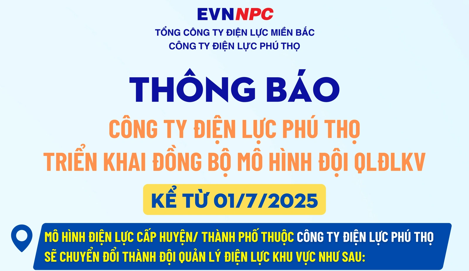 Triển khai đồng bộ mô hình Đội quản lý điện lực khu vực từ 1/7