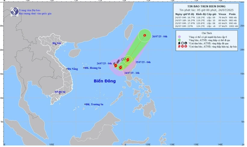 Bão số 4, giật cấp 11, ở phía đông khu vực Bắc Biển Đông