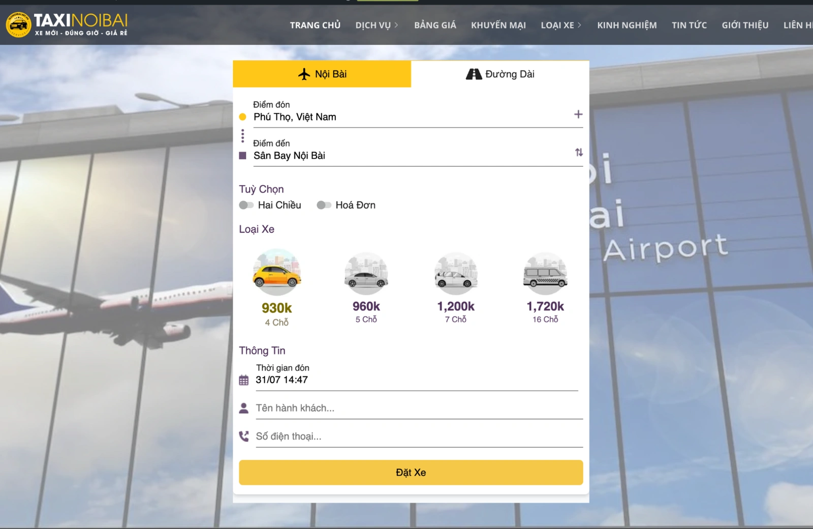 Taxi Nội Bài giá rẻ – Dịch vụ tốt cho người Phú Thọ từ Taxinoibai.net.vn