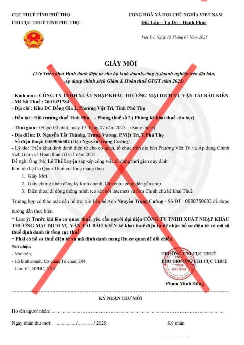 Cảnh giác với đối tượng mạo danh cơ quan thuế để thực hiện hành vi lừa đảo