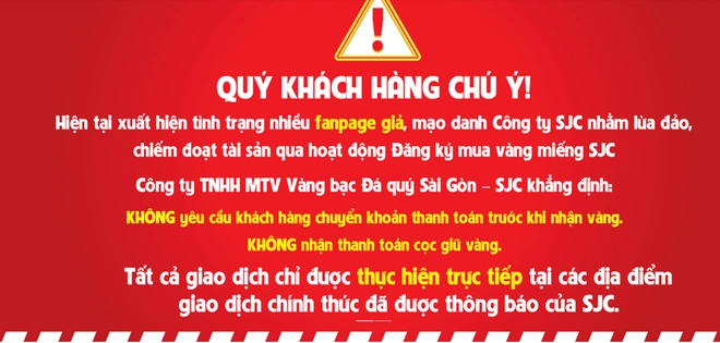 Cảnh báo mới nhất của Công ty SJC. Các doanh nghiệp kinh doanh vàng đồng loạt đưa ra cảnh báo về fanpage giả mạo