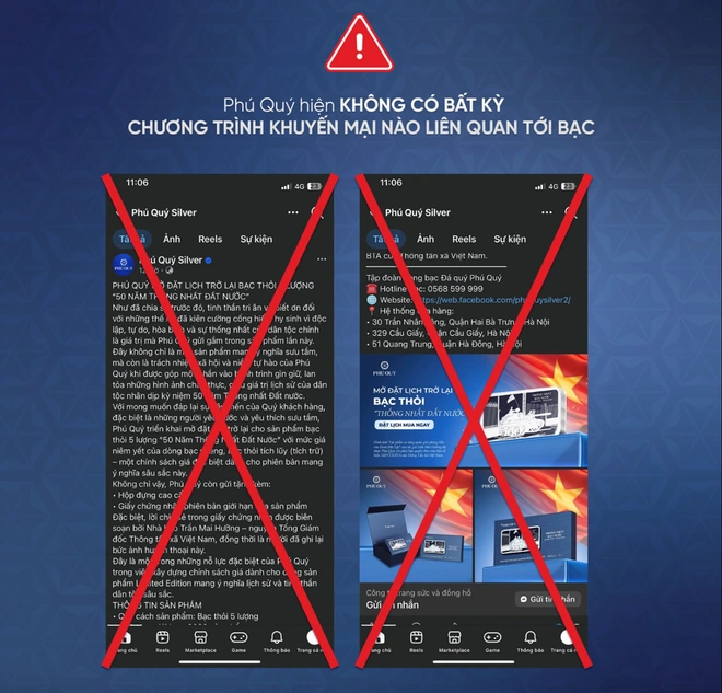 Giả mạo Fanpage chính thức của Phú Quý Silver nhằm mục đích lừa đảo. Các doanh nghiệp kinh doanh vàng đồng loạt đưa ra cảnh báo về fanpage giả mạo