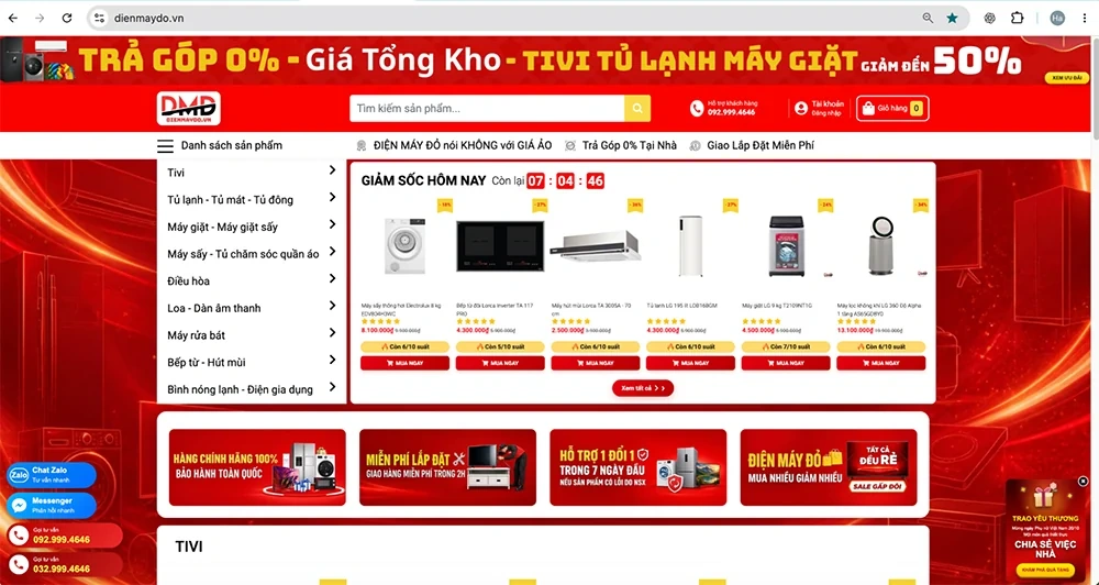Điện Máy Đỏ kết nối thông tin sản phẩm với nhu cầu mua sắm từ xa