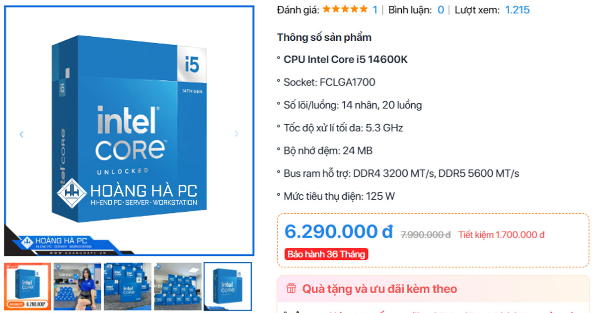 Hoàng Hà PC - Cung cấp CPU Intel Core i5 14600K chính hãng uy tín