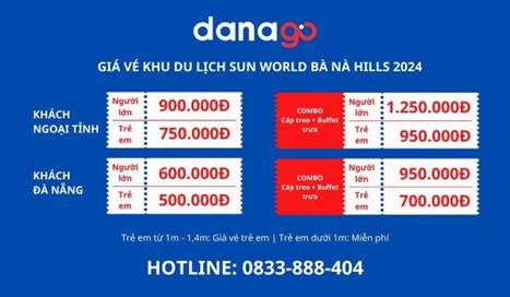 Bảng giá vé Bà Nà Hill 2024 vừa được DANAGO niêm yết