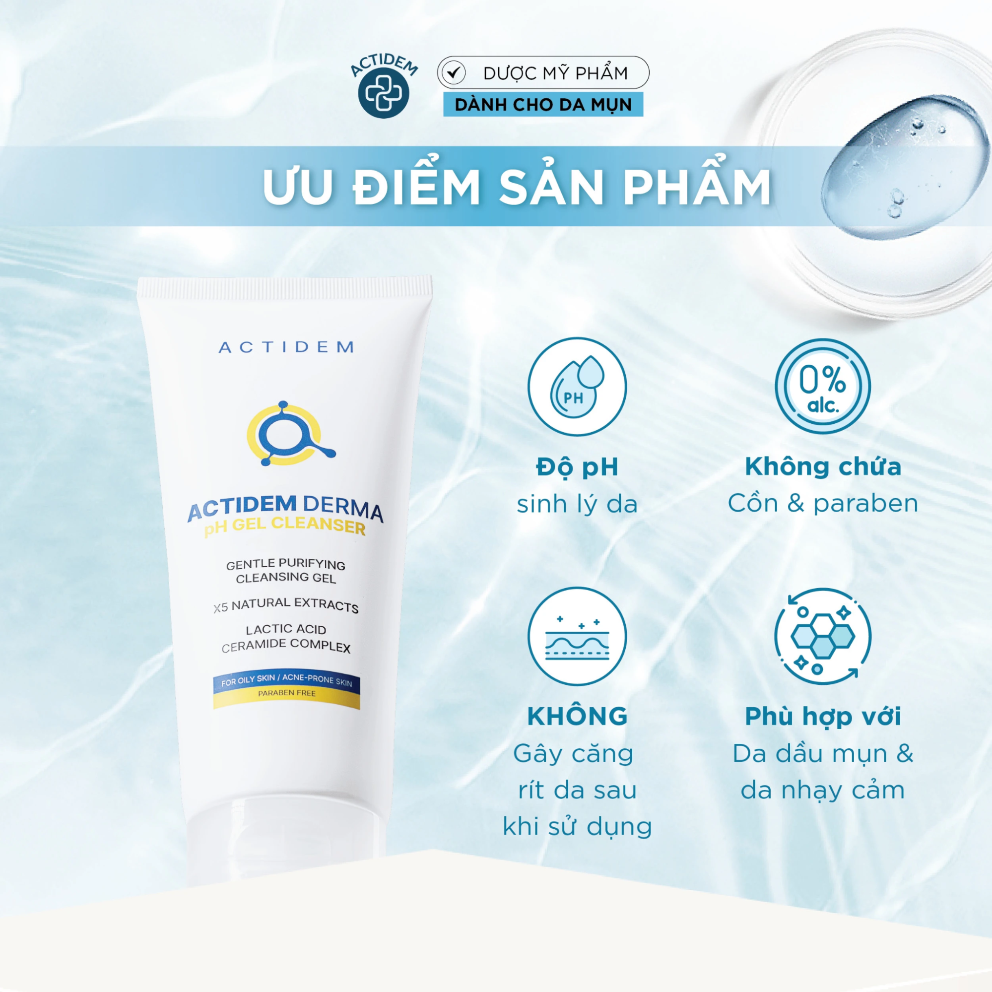 Ra mắt sản phẩm Sữa rửa mặt dạng Gel Actidem Derma pH Gel Cleanser