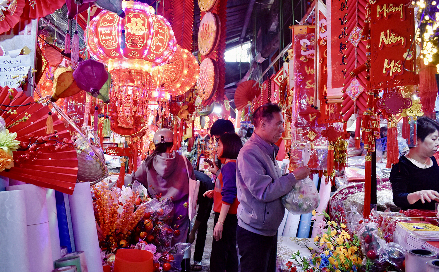 Brilliant red Tet decorations.