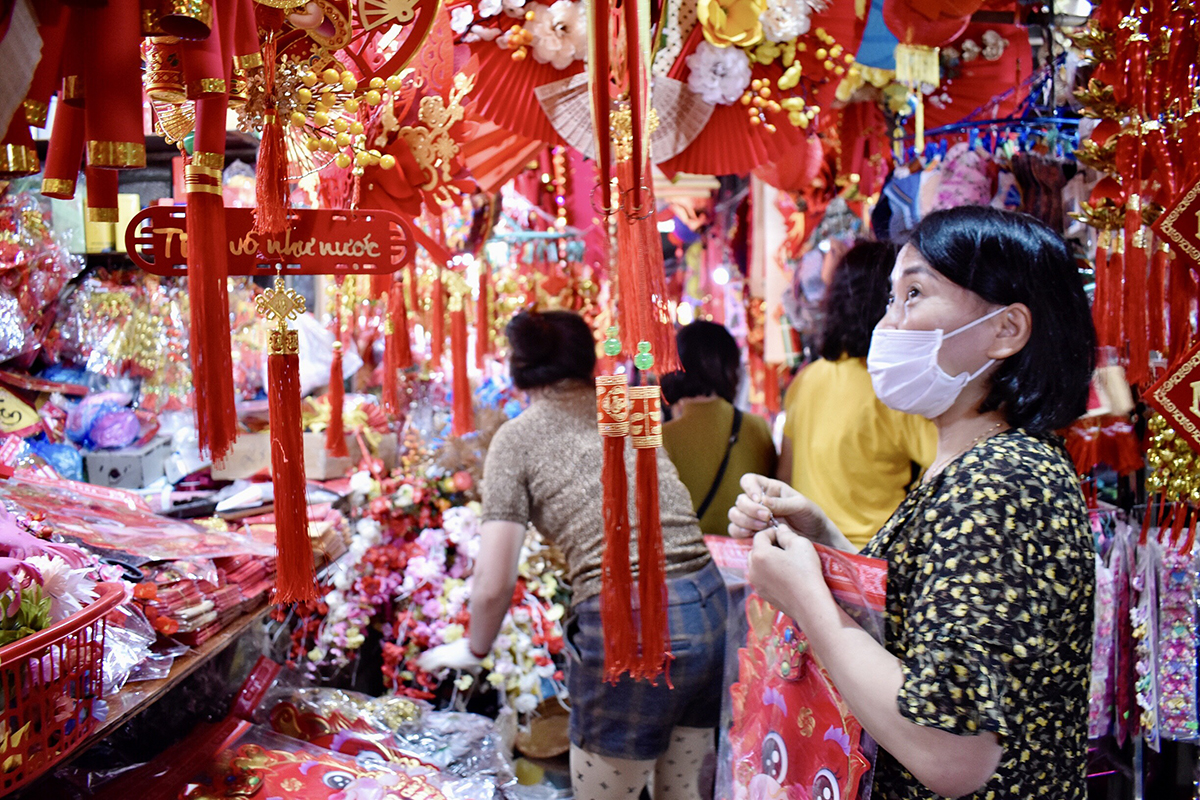 Brilliant red Tet decorations.