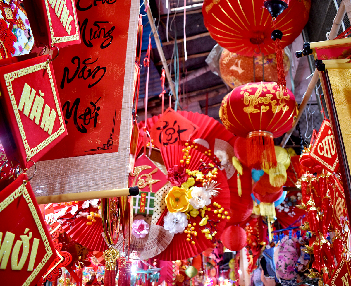 Brilliant red Tet decorations.