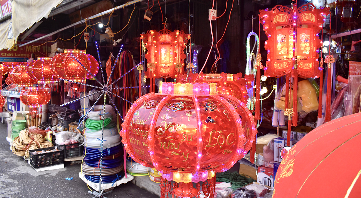 Brilliant red Tet decorations.