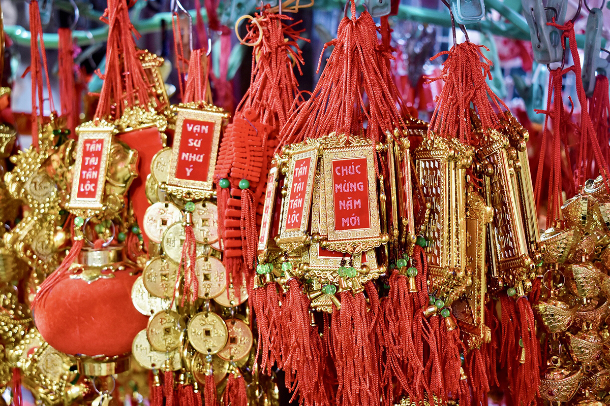 Brilliant red Tet decorations.