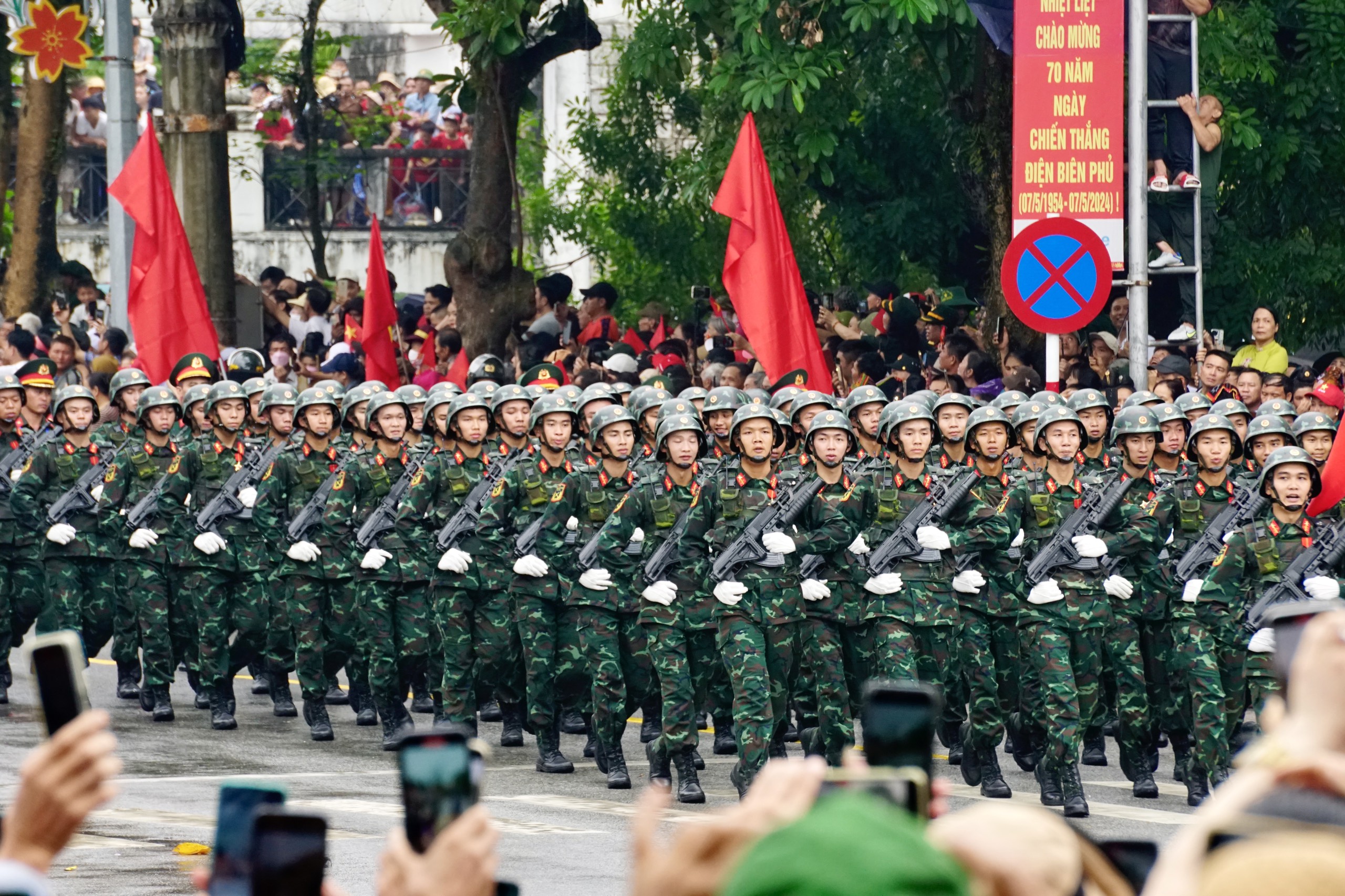 Heroic military march and parade on the streets of Dien Bien Phu city