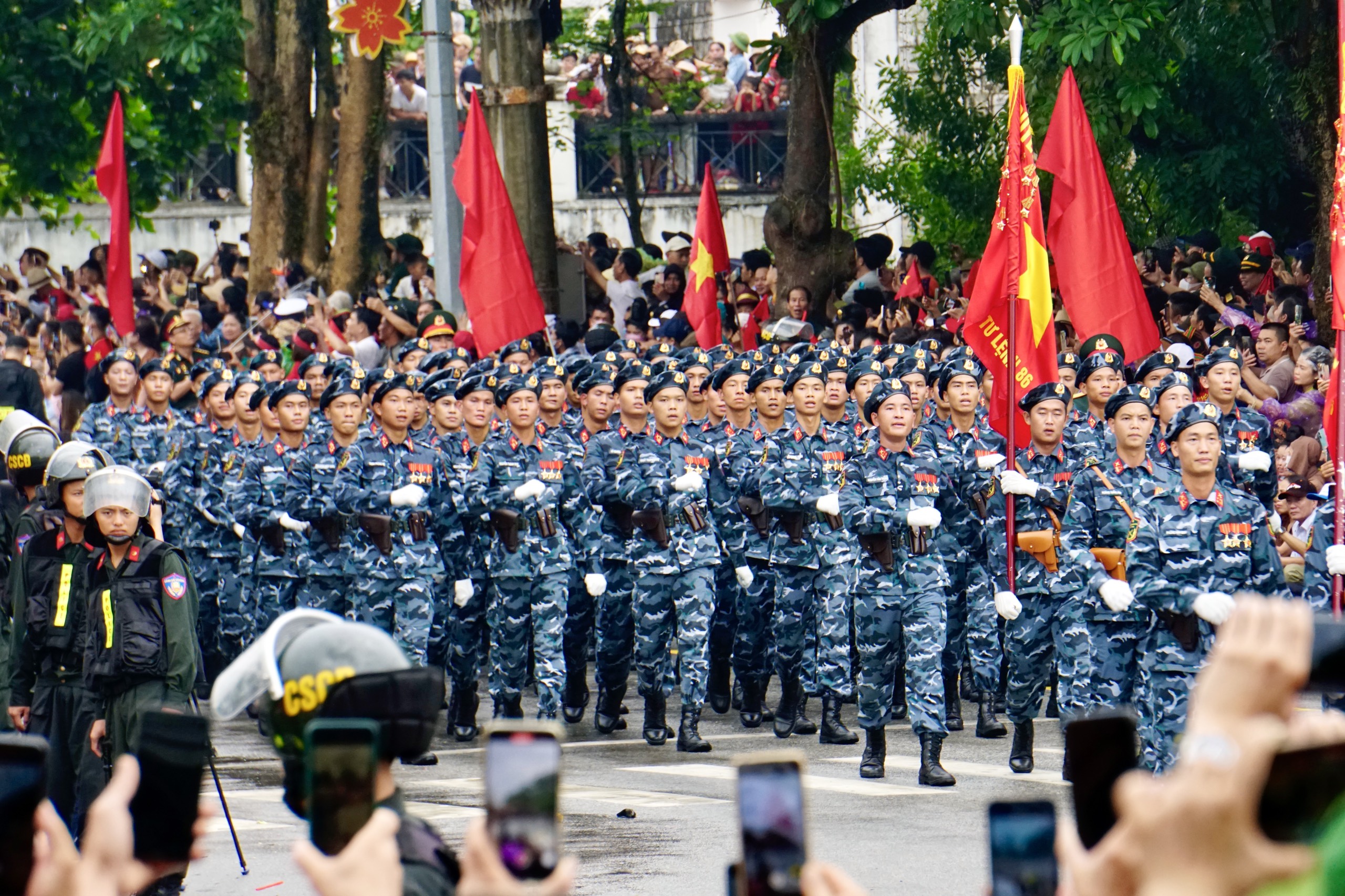 Heroic military march and parade on the streets of Dien Bien Phu city