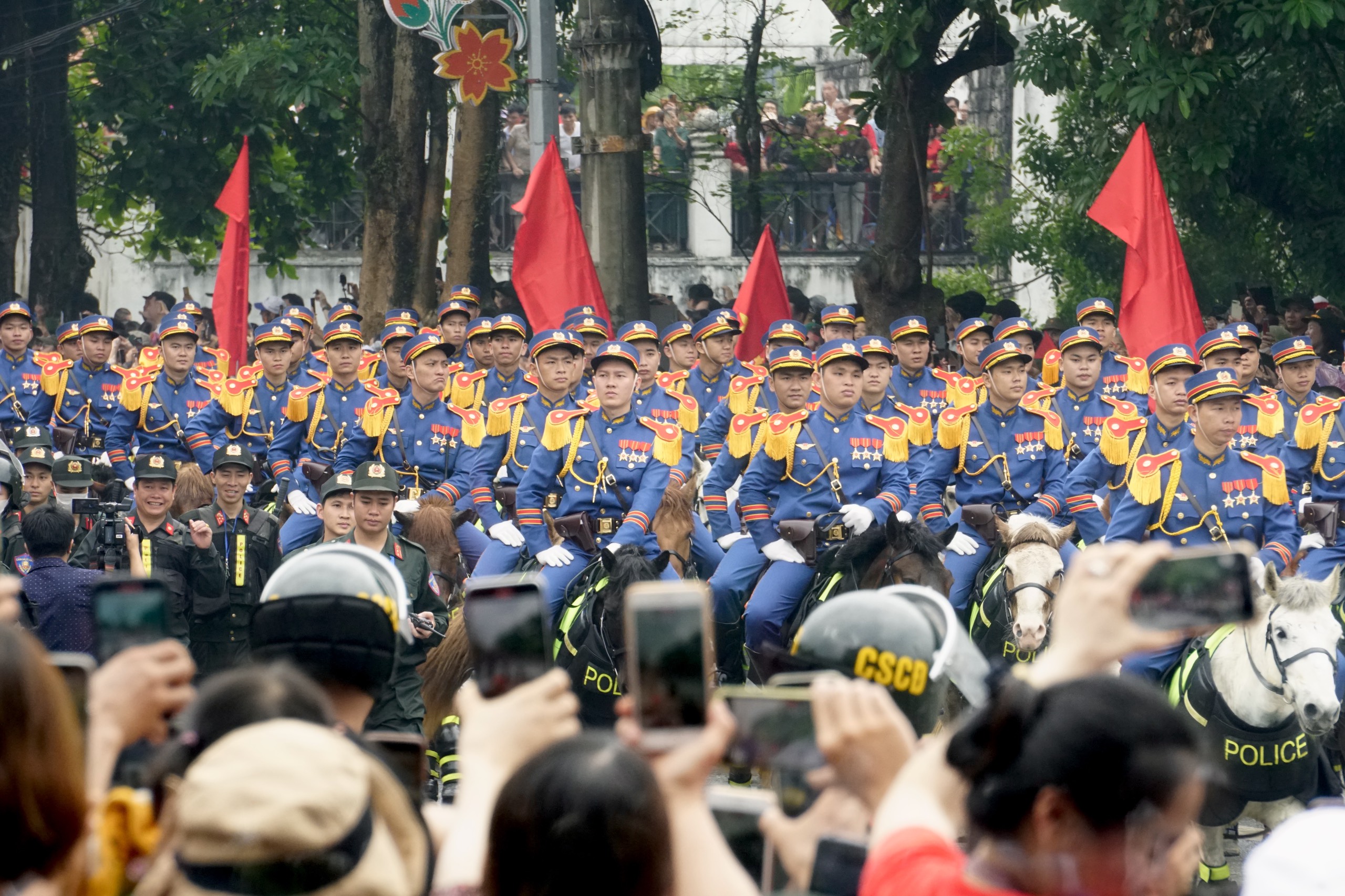 Heroic military march and parade on the streets of Dien Bien Phu city