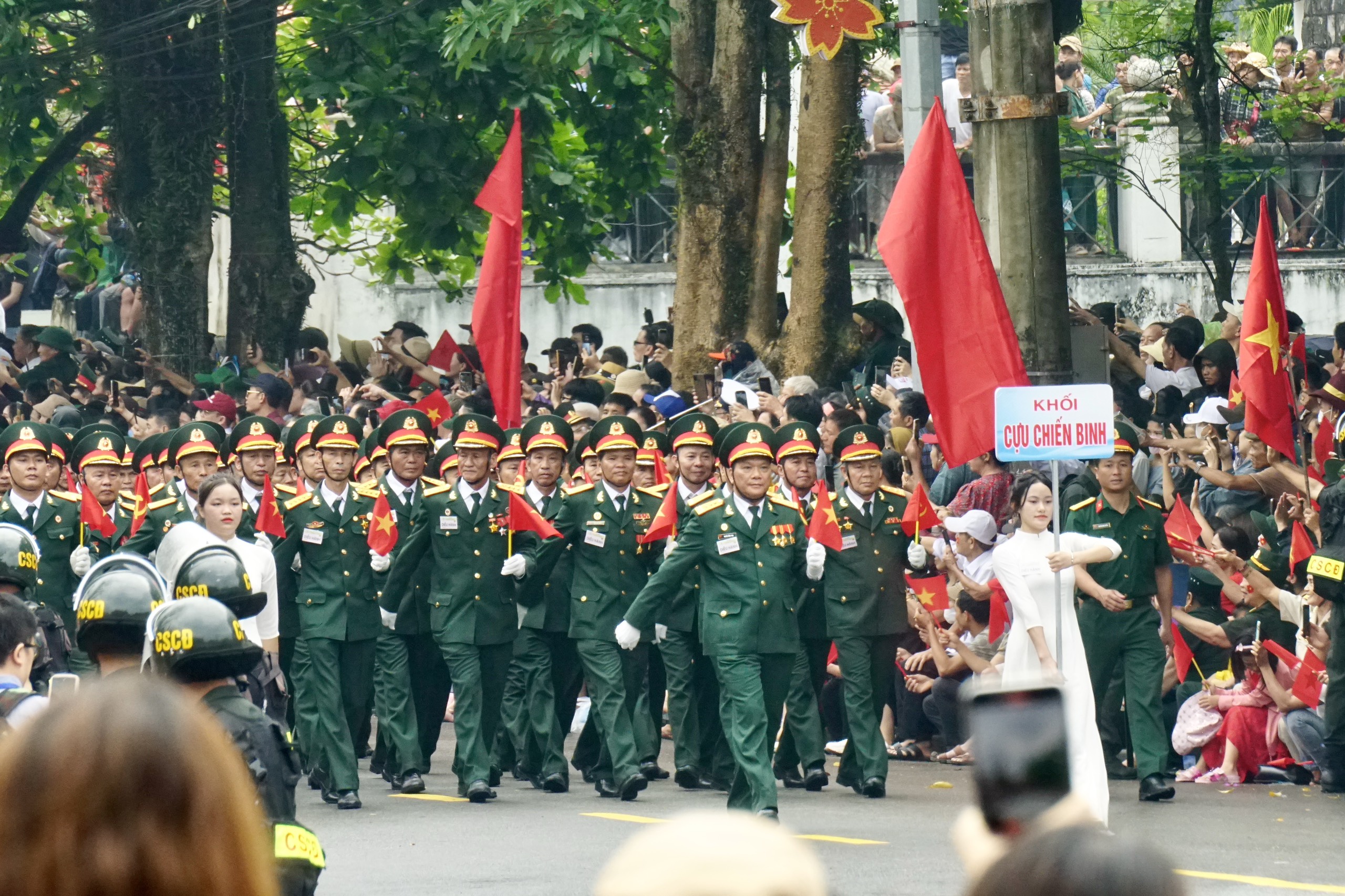 Heroic military march and parade on the streets of Dien Bien Phu city