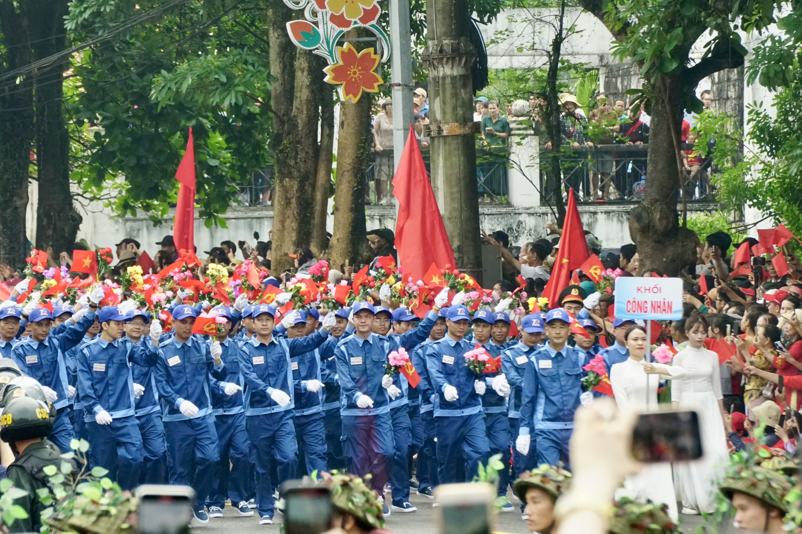 Heroic military march and parade on the streets of Dien Bien Phu city