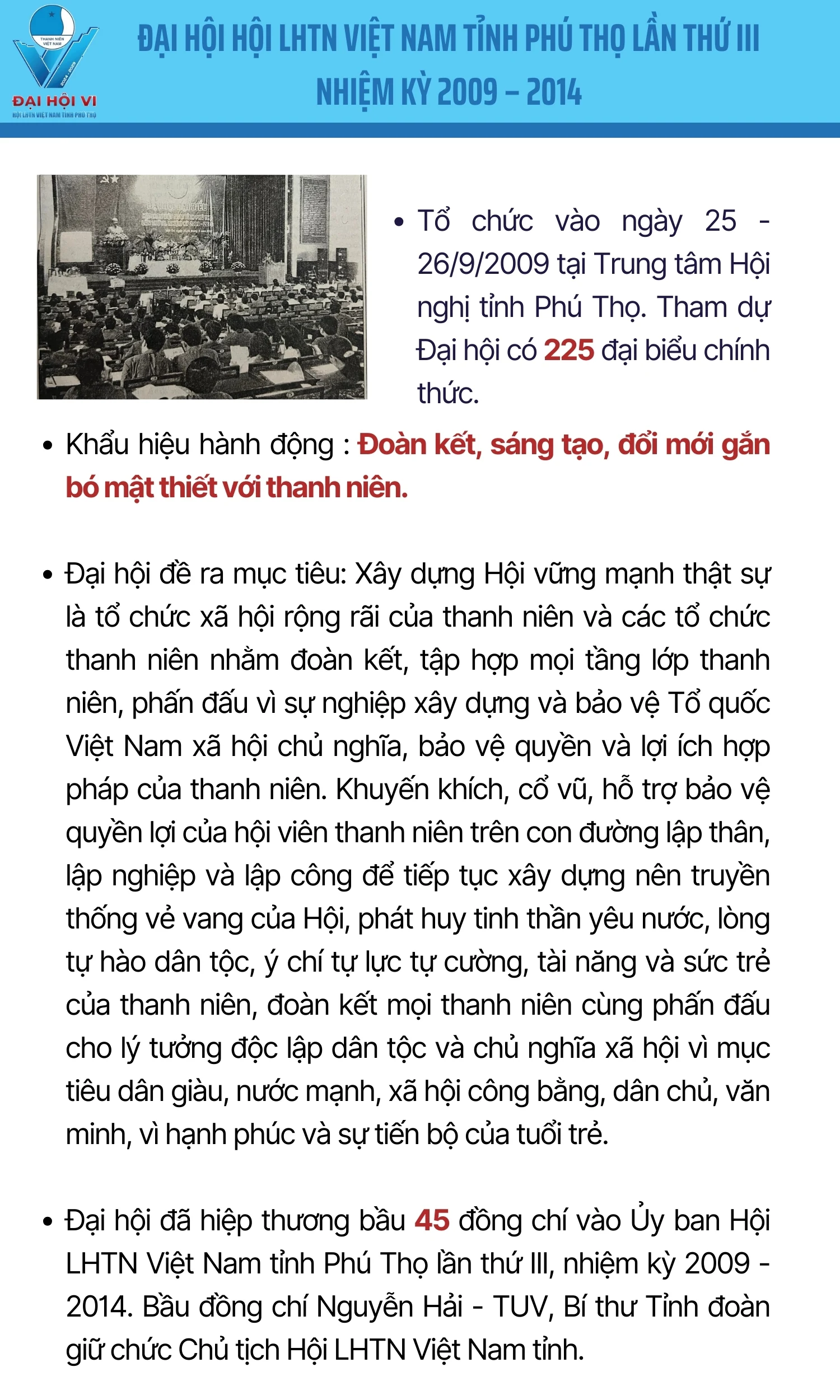 Hội LHTN Việt Nam tỉnh Phú Thọ qua 5 kỳ Đại hội