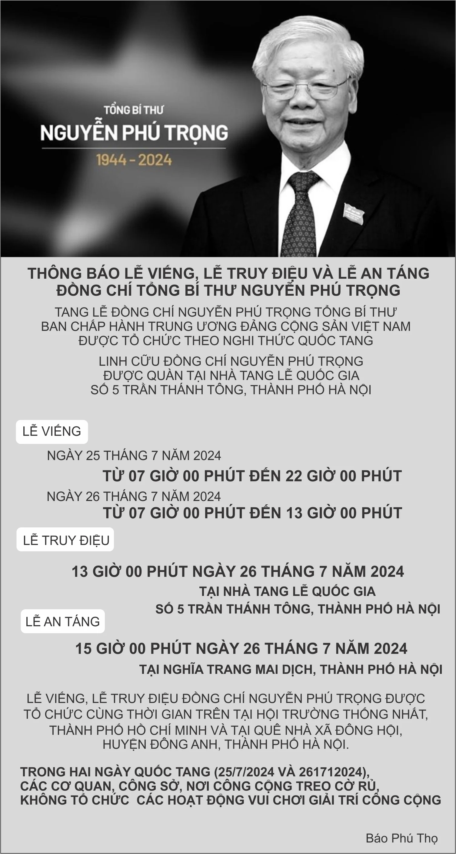 Lễ viếng, Lễ truy điệu, Lễ an táng đồng chí Tổng Bí thư Nguyễn Phú Trọng