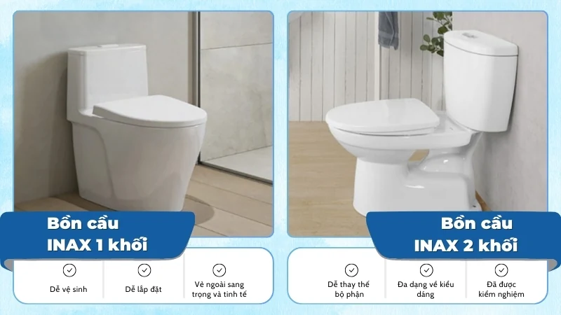 So sánh bồn cầu INAX 1 khối và bồn cầu 2 khối INAX