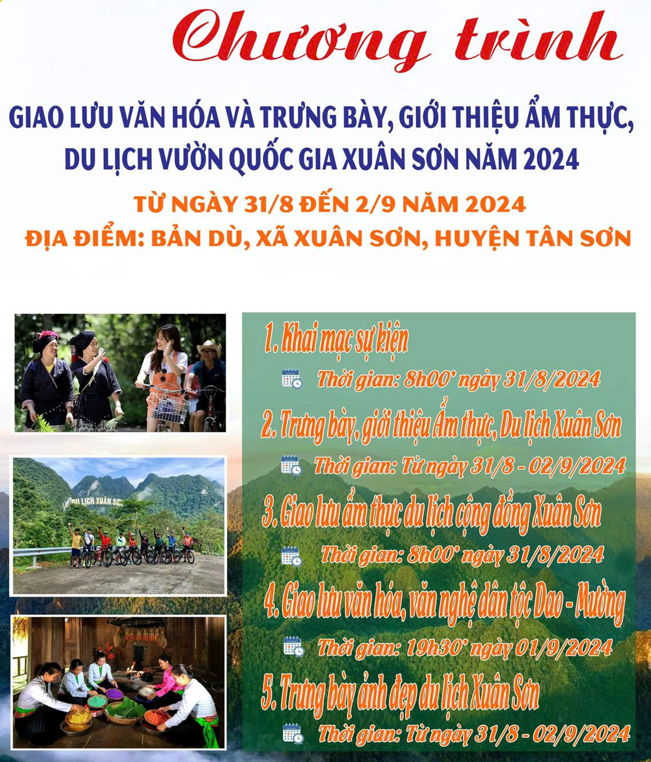 Chương trình giao lưu văn hóa và trưng bày, giới thiệu ẩm thực, Vườn Quốc gia Xuân Sơn năm 2024