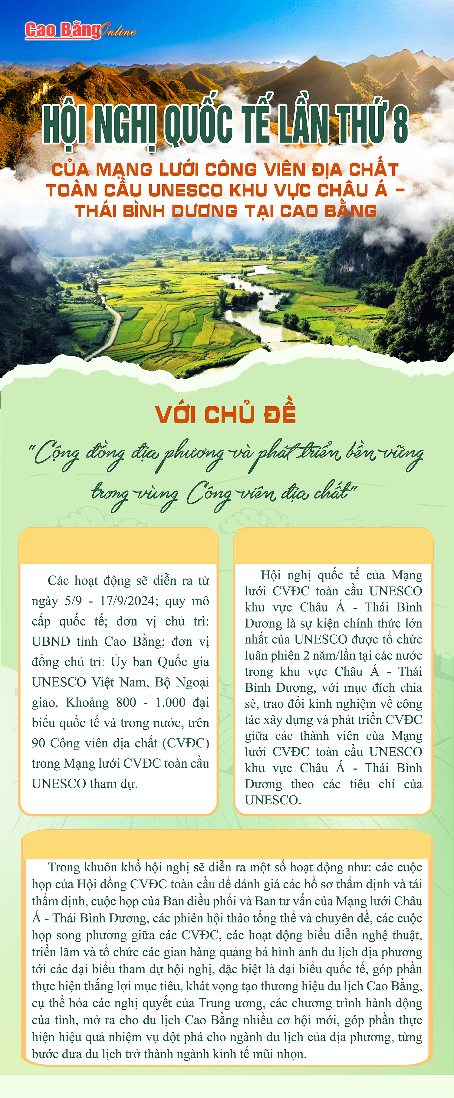 Hội nghị quốc tế lần thứ 8 của mạng lưới công viên địa chất toàn cầu UNESCO khu vực Châu Á - Thái Bình Dương tại Cao Bằng