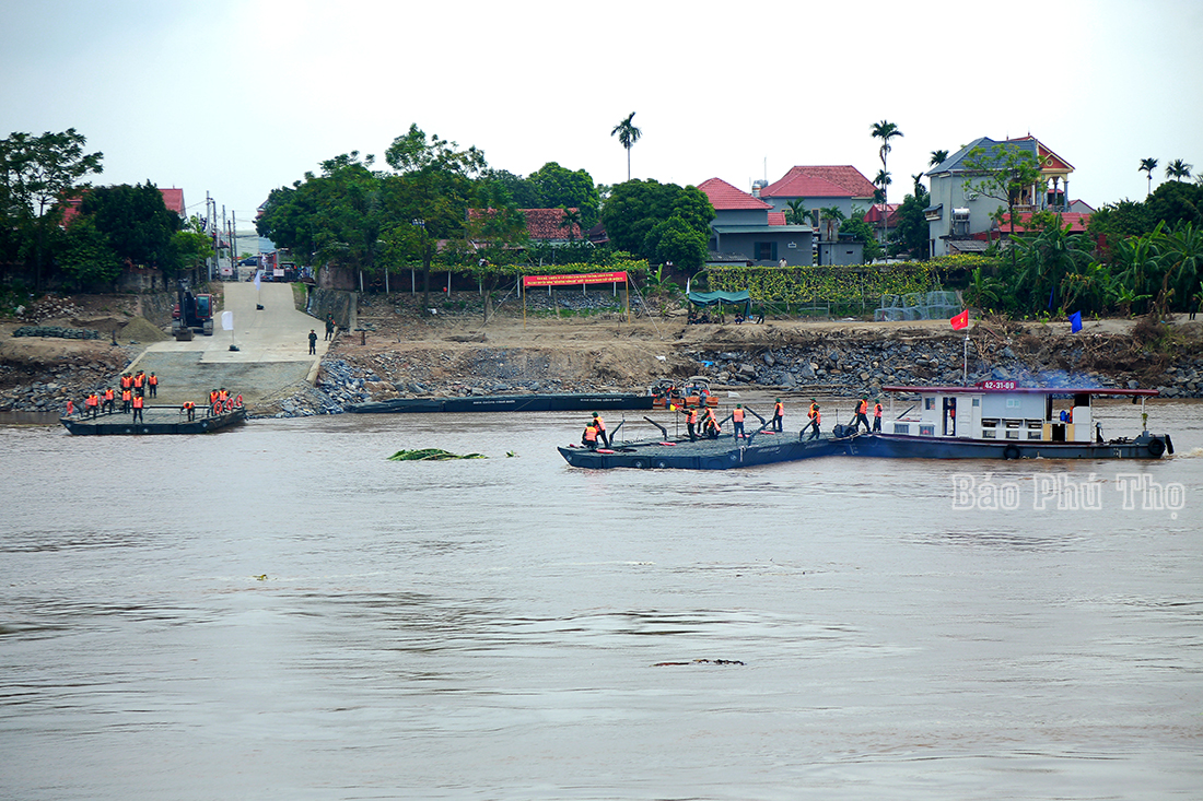 Hoàn thành cầu phao thay thế tạm thời cầu Phong Châu