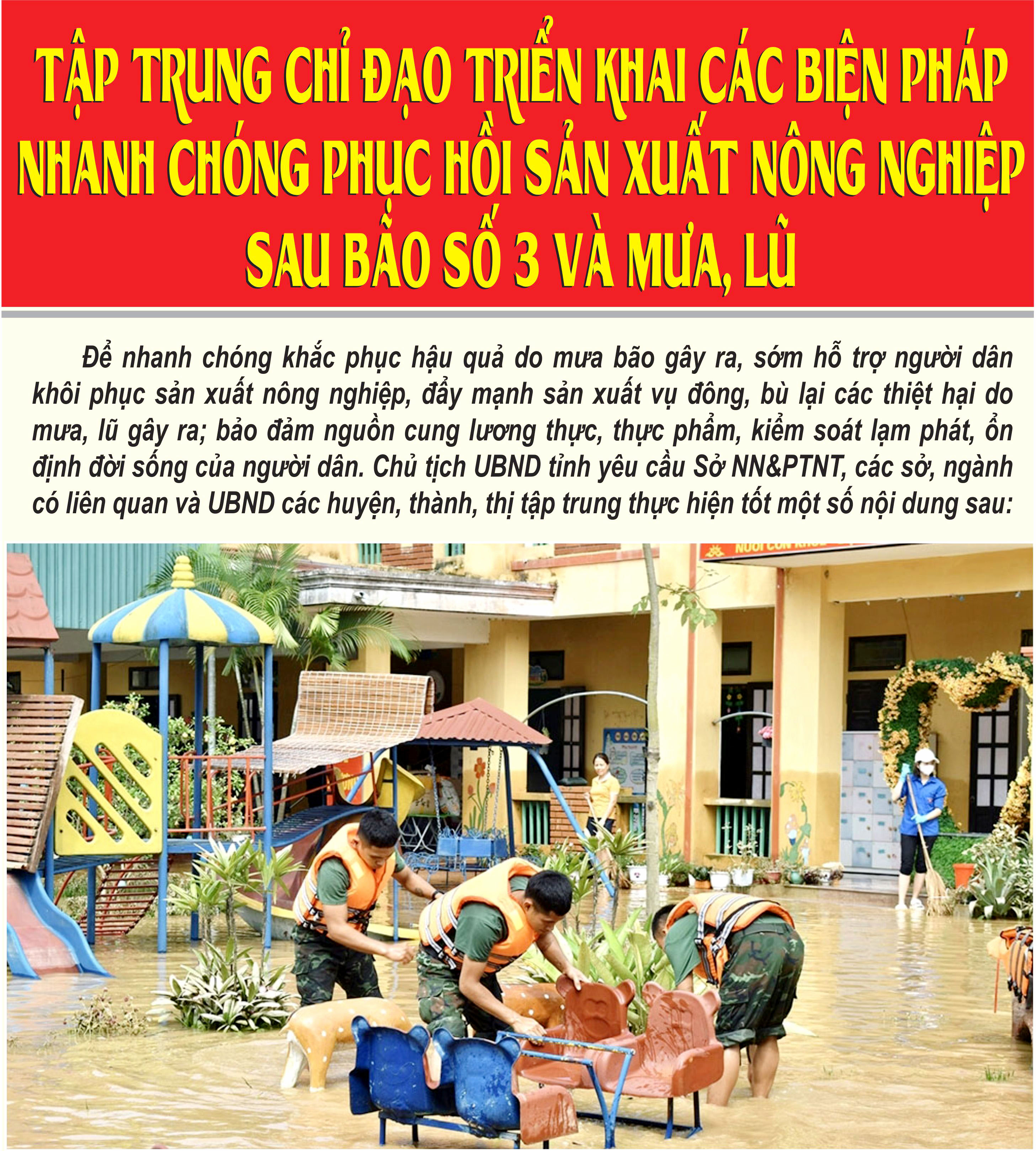 Tập trung chỉ đạo triển khai các biện pháp nhanh chóng phục hồi sản xuất nông nghiệp sau bão số 3 và mưa, lũ