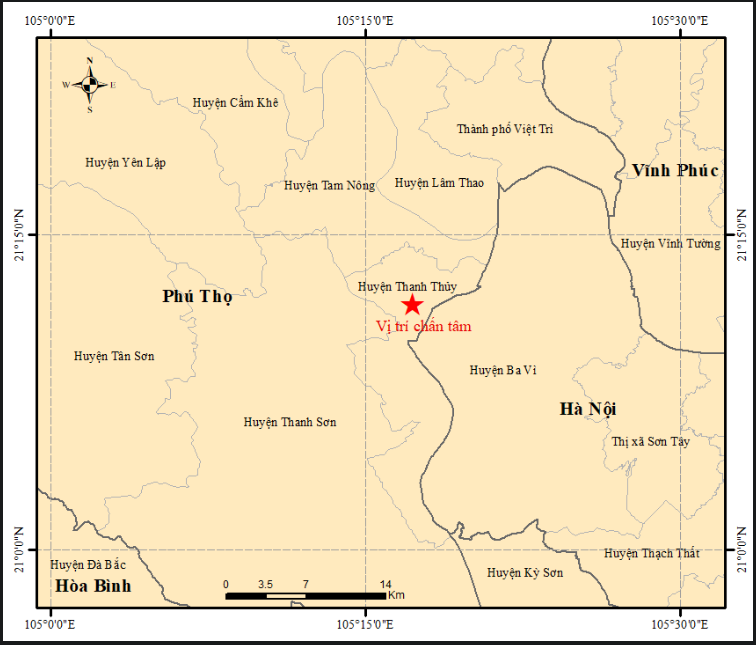 Xảy ra động đất 3.3 độ richter tại huyện Thanh Thủy