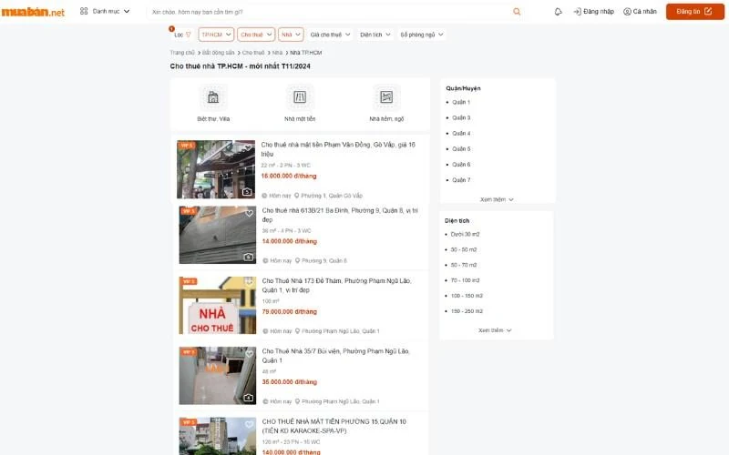 Thuê nhà nguyên căn TPHCM giá rẻ, uy tín trên muaban.net