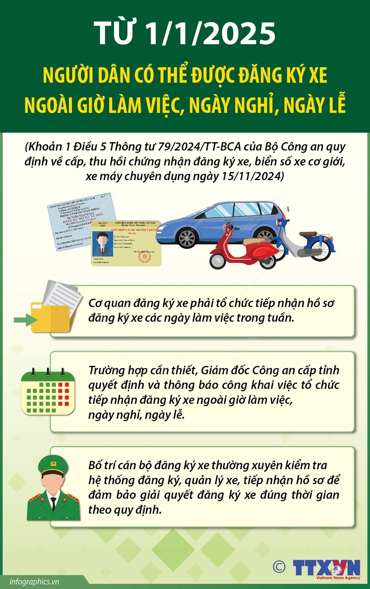 Có thể đăng ký xe ngoài giờ làm việc, ngày nghỉ, ngày lễ từ 1/1/2025