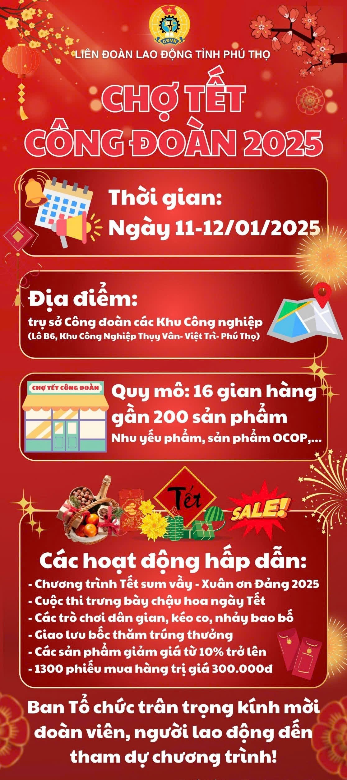 Liên đoàn Lao động tỉnh tổ chức Chợ Tết công đoàn cho đoàn viên, người lao động