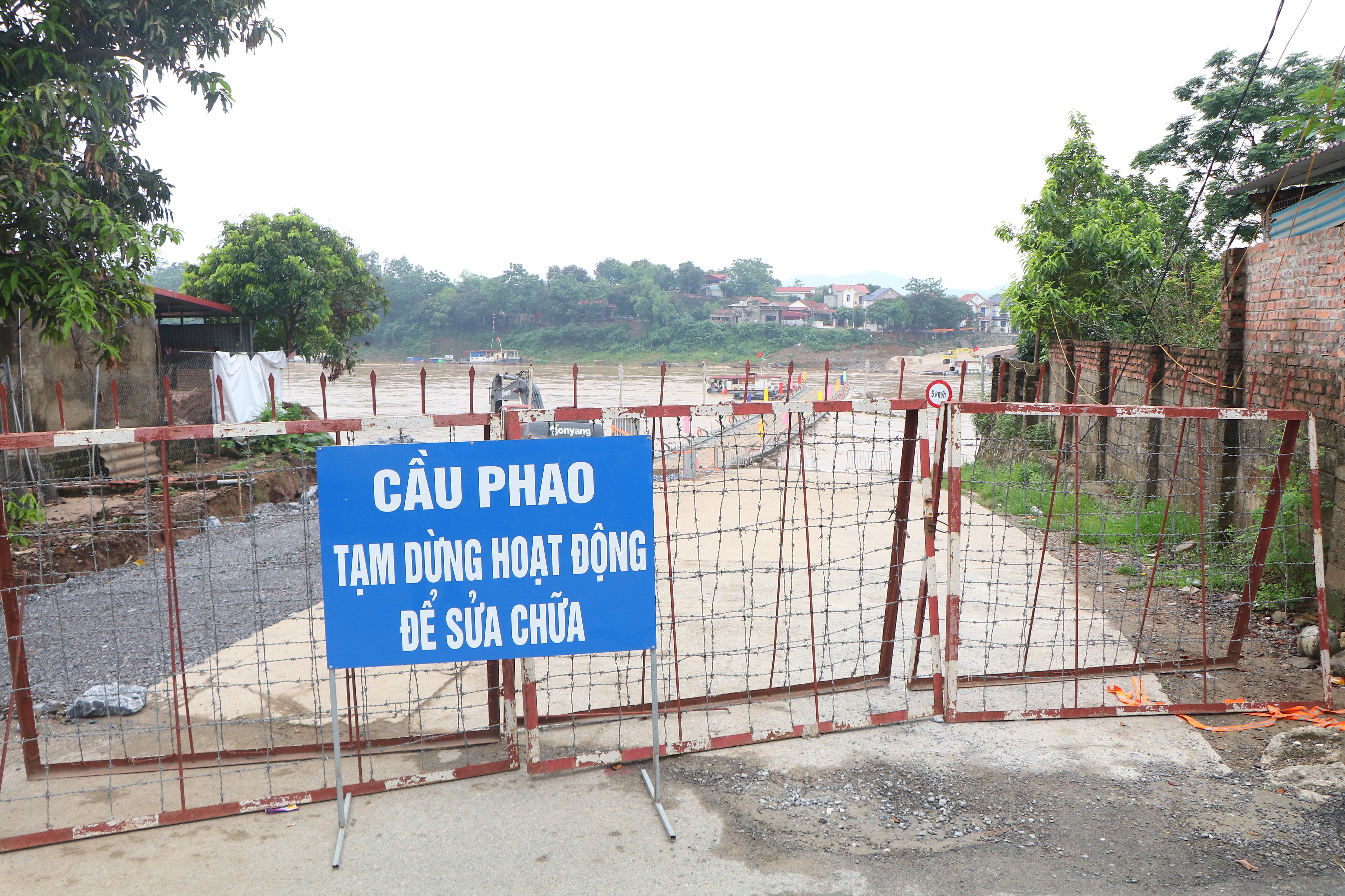 Tạm dừng hoạt động cầu phao Phong Châu