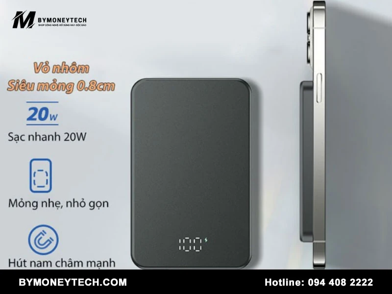 Sạc dự phòng không dây tiện lợi, giá tốt tại By Money Tech