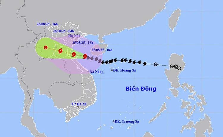 Thời tiết ngày 25/8: Bão số 5 mạnh cấp 14 áp sát đất liền, Bắc Bộ và Trung Bộ mưa to