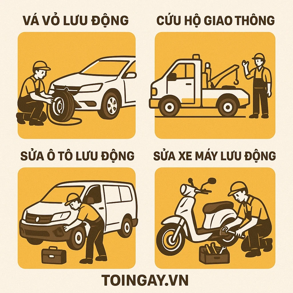 Toingay - Nền tảng vá vỏ ô tô lưu động tận nơi