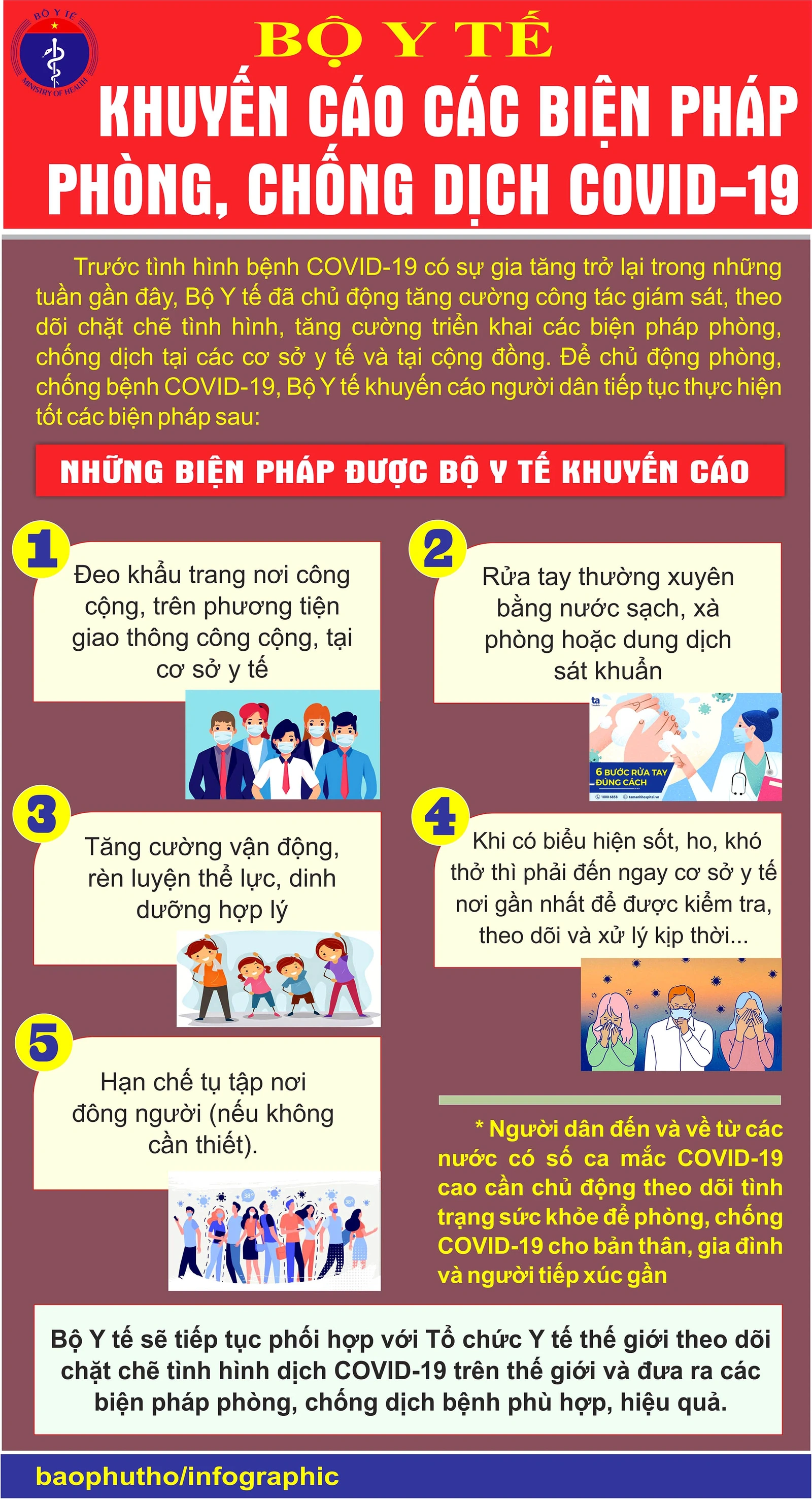Bộ Y tế khuyến cáo các biện pháp phòng, chống dịch COVID-19