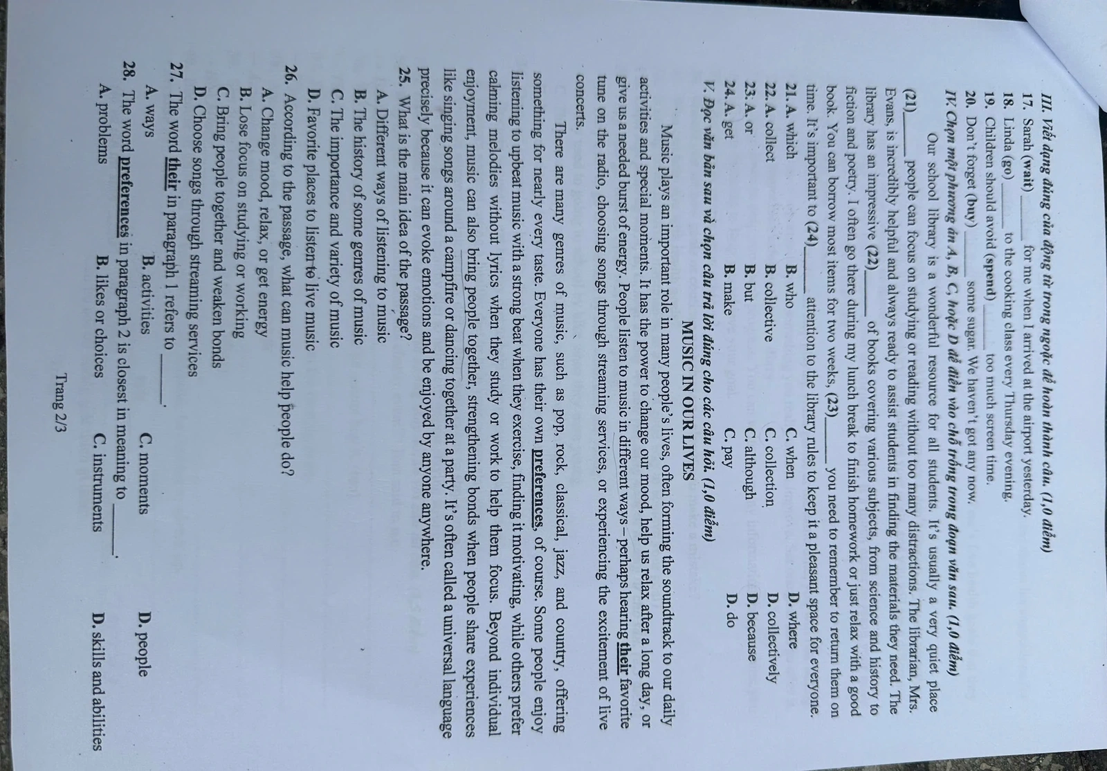 Gợi ý đáp án môn Tiếng Anh vào lớp 10 THPT