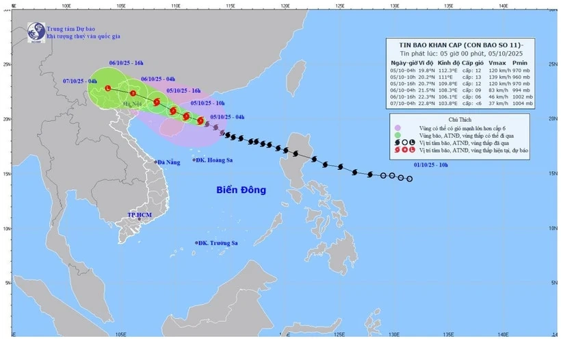 Bão số 11 đang mạnh cấp 12, giật cấp 15, cách Quảng Ninh khoảng 550km