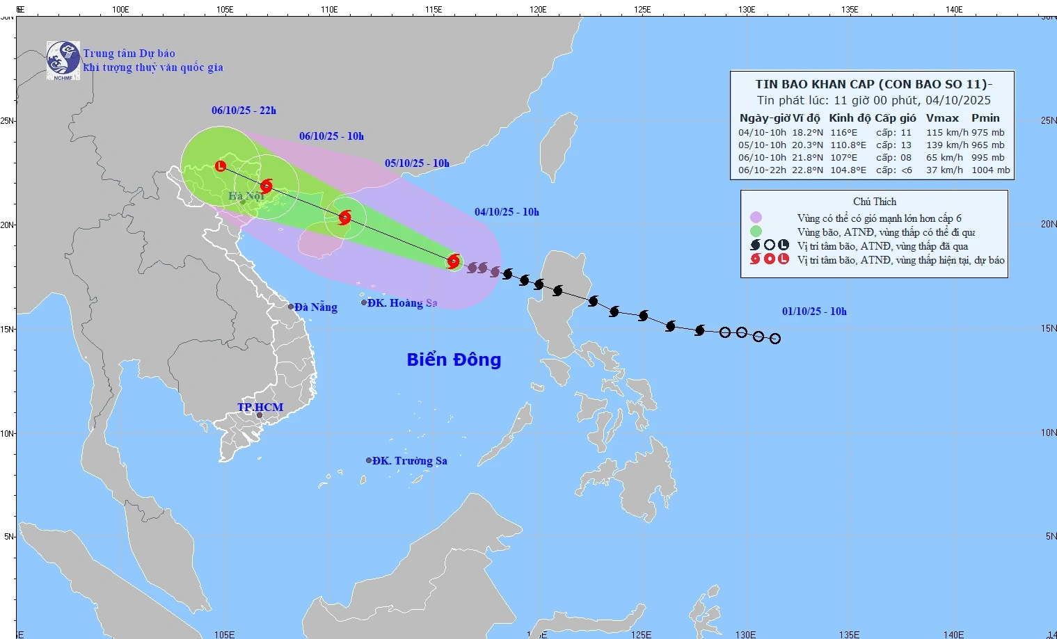 Bão số 11 đang giật cấp 14 tại Biển Đông, sẽ đổ bộ vào Quảng Ninh sáng 6/10