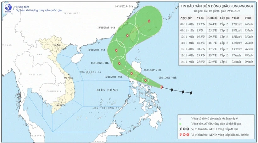 Thời tiết ngày 9/11: Bão Fung-wong di chuyển nhanh và có cường độ rất mạnh
