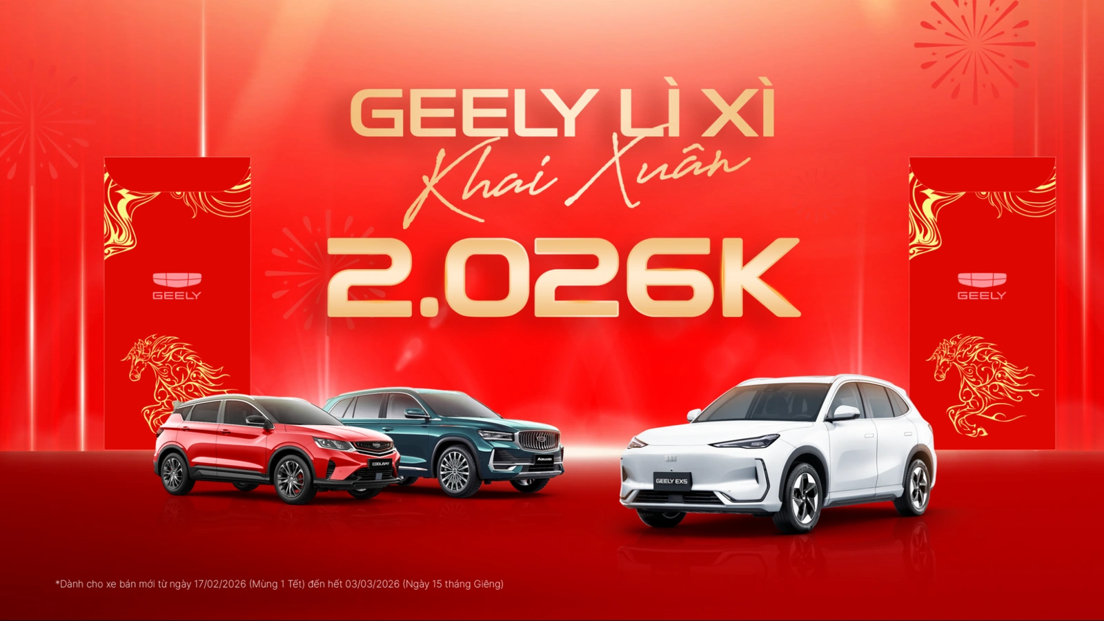 Geely lì xì khai xuân – Nhận lộc 2.026.000 VNĐ khi mua xe đầu năm
