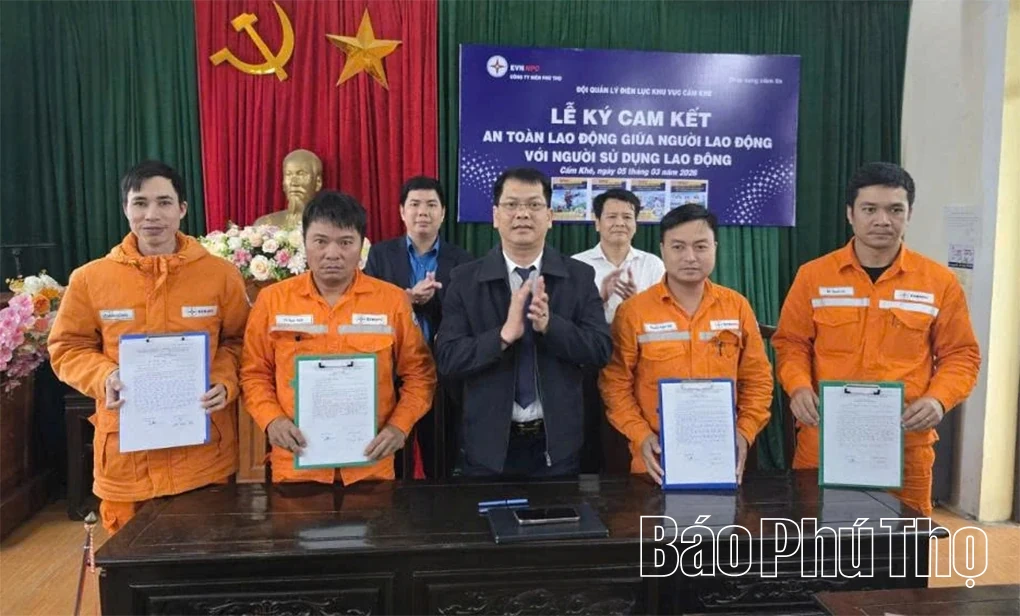 Đội quản lý điện lực khu vực Cẩm Khê ký cam kết an toàn lao động