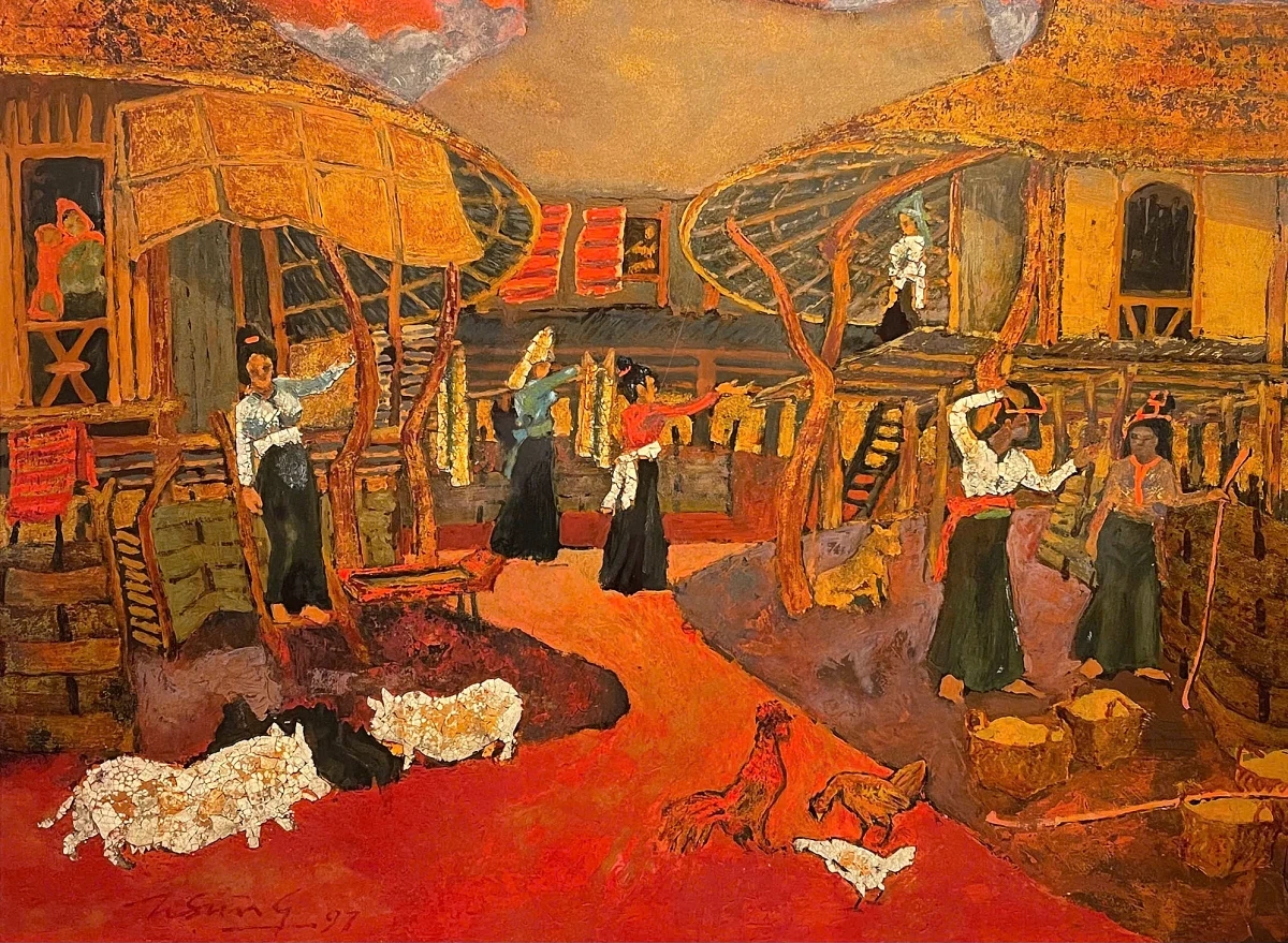 Chợ quê trong tranh họa sĩ Hoàng Sùng