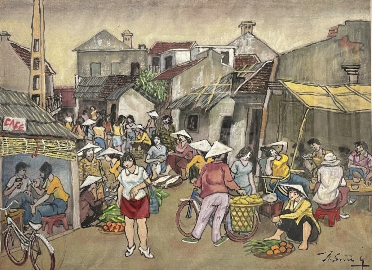 Chợ quê trong tranh họa sĩ Hoàng Sùng