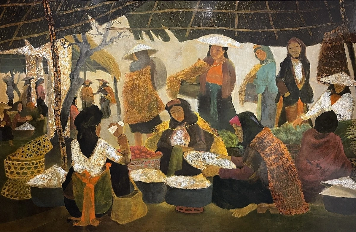 Chợ quê trong tranh họa sĩ Hoàng Sùng