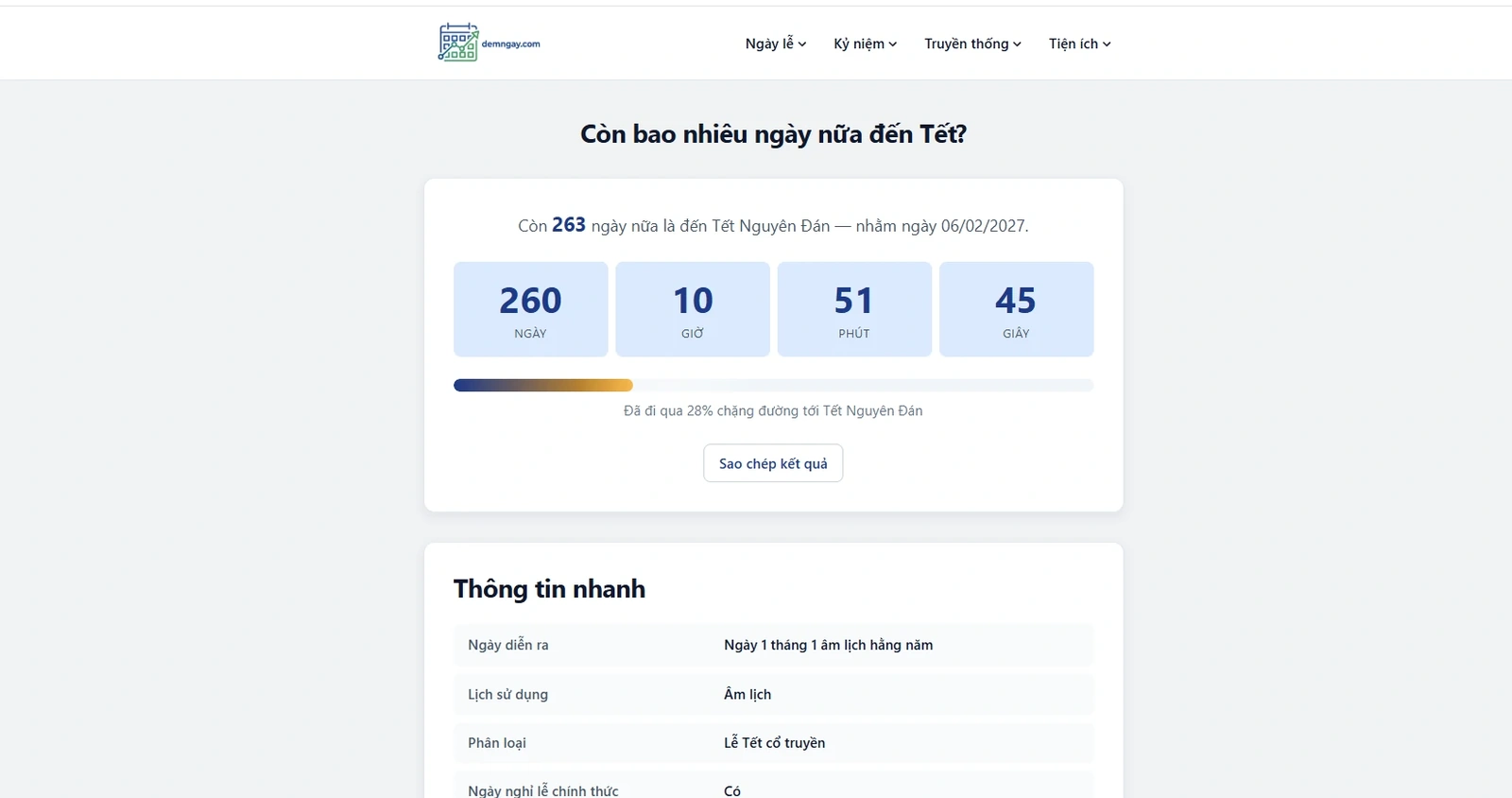 Demngay.com - website đếm ngày online cho người Việt